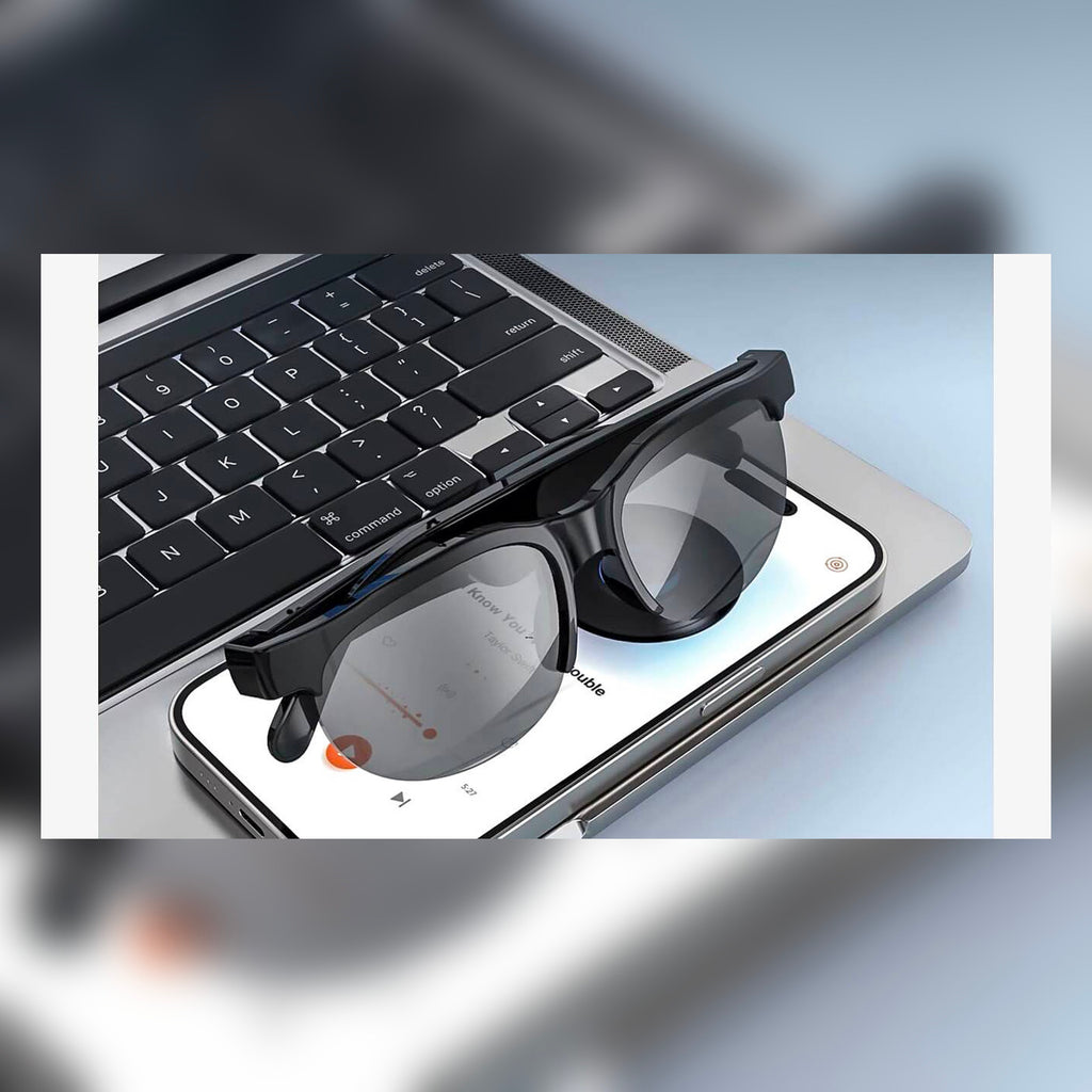 SonicShades Tech edition paired with smartphone and laptop - smart connect